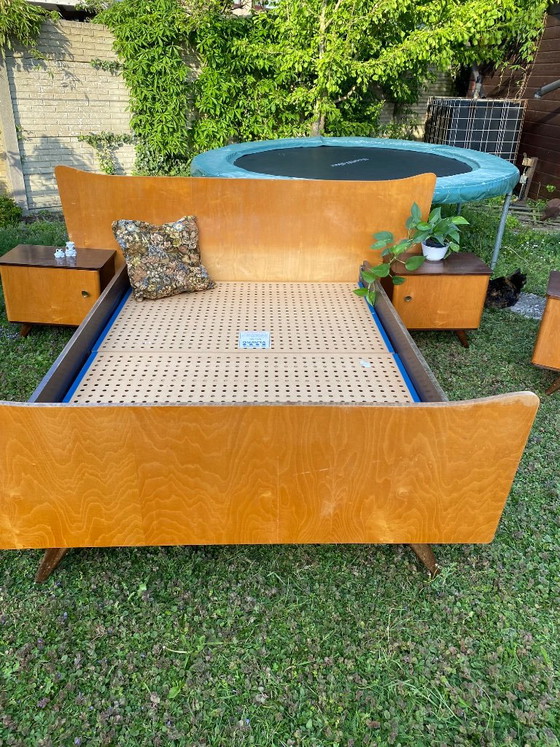 Letto Vintage Vroomshoop Design con Comodini, Anni '60 Mid-Century, Vroomshoop Meubelen, Letti matrimoniali (foto 3 di 8)
