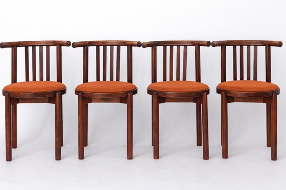 Image 1 of 5 Bentwood Chairs 1950s, Vintage Beech Wood Chairs, Mid Century Dining Chairs, Rust Upholstered Seats
