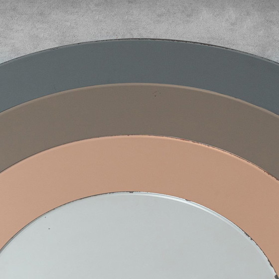 Vintage round mirror with concentric smoked circles Italian design 1970s – Glass (photo 3 of 8)