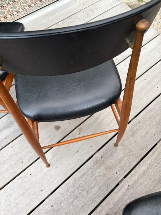 Three slender, charming 1960s French dining chairs - need restoration – Wood, Skai (photo 3 of 11)