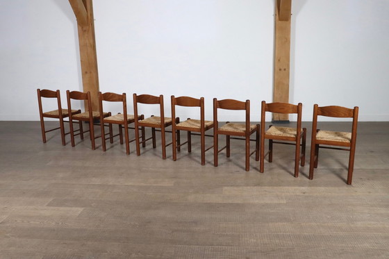 Image 1 of Chaises de salle à manger en chêne et jonc, France 1960S