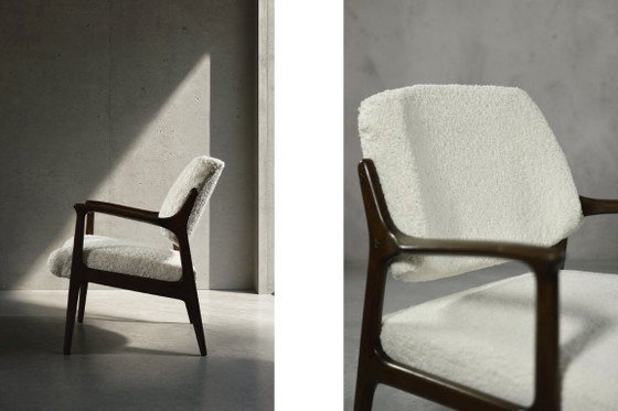 Image 1 of Vintage Mid-Century moderne Scandinavische Teak witte fauteuil Domus door Inge Andersson voor Bröderna Anderssons, jaren 1960