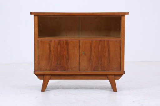 Vintage chest of drawers with glass doors 60s | Mid - Century hallway cabinet | Retro 70s wood #06-17