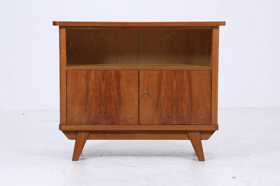 Image 1 of Vintage ladekast met glazen deuren jaren 60 | Mid Century vitrinekast gangkast | Retro jaren 70 hout #06-17