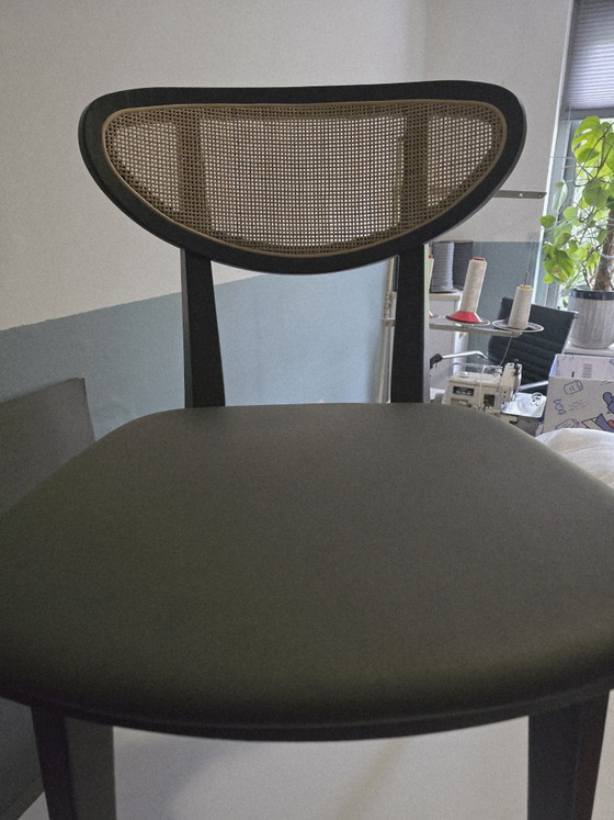 Image 1 of 3 chairs with green seats and webbing in the back
