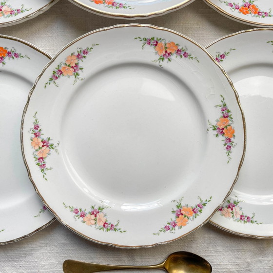 6 kleine vintage Moulin des Loups oranje bloemenborden – Servies, Porcelain (photo 2 of 11)