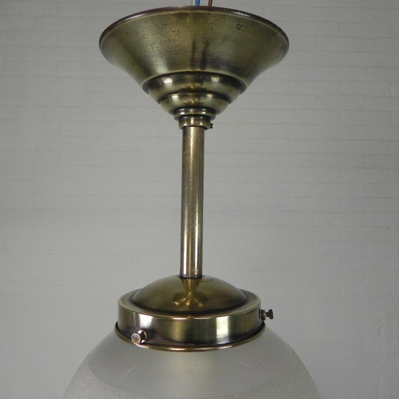 Image 1 of Lampada a sospensione Art Déco con sfera di vetro a 12 angoli, anni '30