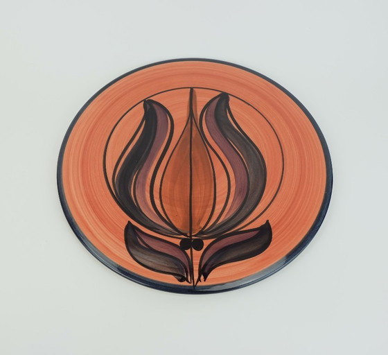 Image 1 of Wunderschöne, keramische Kuchenplatte aus der Mitte des Jahrhunderts, Stutzel Sachs Aalen dec. Dalia