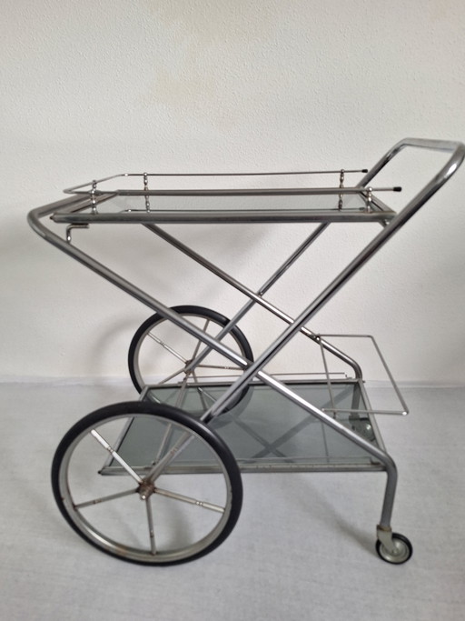 Carrello per bevande/carrello di servizio in stile Art Déco, anni '60 – decoratieve objecten, Chrome, Glass (photo 2 of 9)