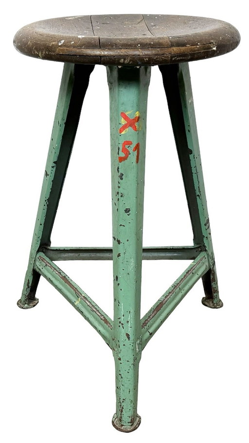 Sgabello da officina industriale verde, anni '60