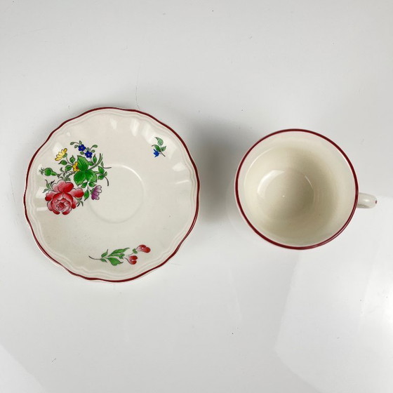 Image 1 of Set of 4 coffee cups with saucers, Streetlight pattern by KG Lunéville