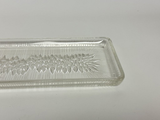Vintage Art Deco Belgian Transparent  Glass Rectangle Cake Plate with Elegant Drop Pattern, Belgium 1960s.