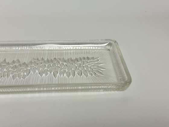 Image 1 of Vintage Art Deco Belgian Transparent  Glass Rectangle Cake Plate with Elegant Drop Pattern, Belgium 1960s.