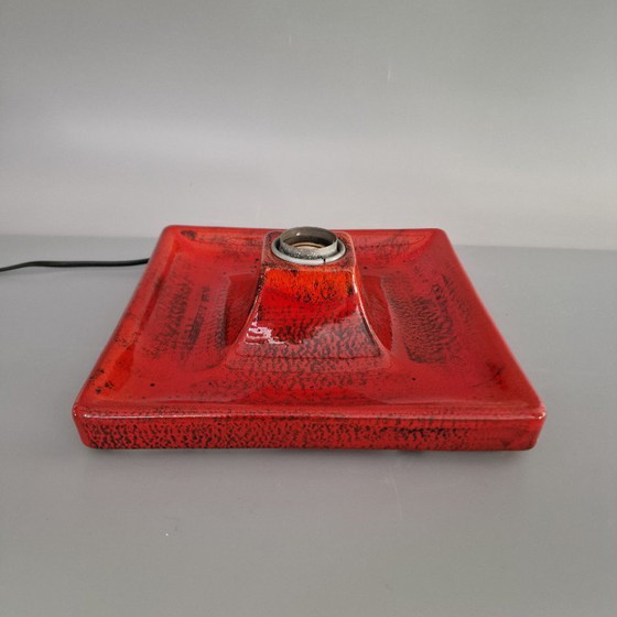 Image 1 of Vintage Square Red Wall Lamp - Ceramic, Orange/Red Glaze, Germany 1970s, Hustadt Leuchten, E27