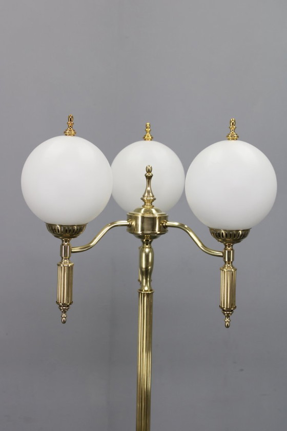 Image 1 of 1970s Czechoslovak Floor Lamp in Brass with Milky Glass Shades