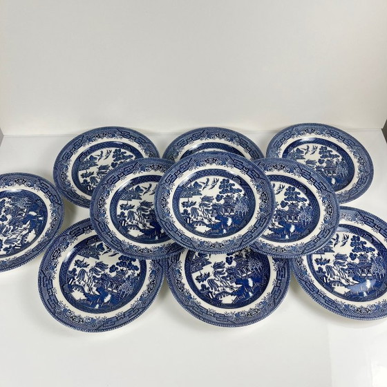 Image 1 of Set van 10 dessertborden, Aziatisch patroon, Churchill, Engeland 1970