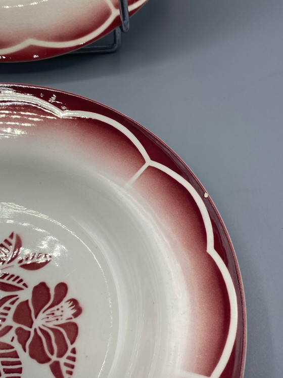 2 assiettes creuses Sarreguemines, motif Varsac – Bordeaux Vieux Rose – Art Déco, vers 1930 – Vaisselle (photo 3 of 6)