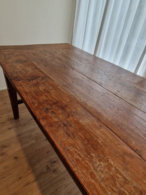 Antieke Spaanse eettafel met schragen - Massief hout en smeedijzer (200x96 cm) – Iron, Wood (photo 2 of 9)