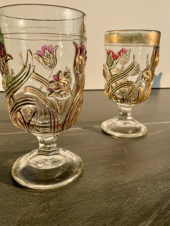 Image 1 of Coppia di bicchieri da vino/acqua in stile Art Nouveau - Josef Inwald - Boemia, c. 1914