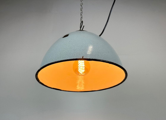 Image 1 of Industrial Grey Enamel Factory Lamp with Cast Iron Top, 1960s