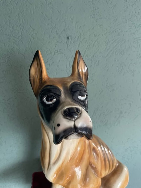 Image 1 of Large Brocante Ceramic Boxer Dog Statue 1960s