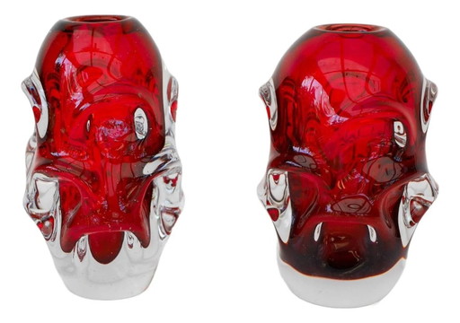 Red crystal vases by Augustsson for Åseda, set of 2