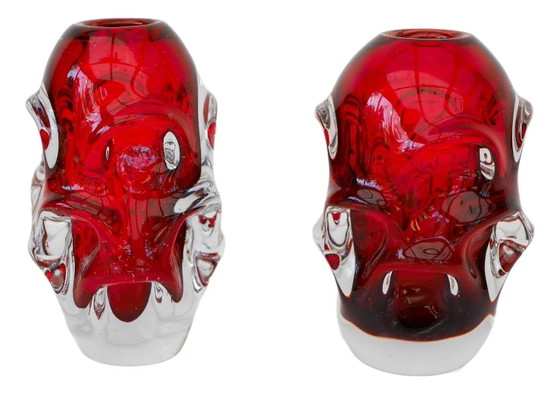 Image 1 of Red crystal vases by Augustsson for Åseda, set of 2