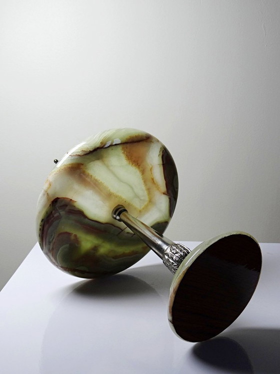 Image 1 of Rare display stand in green onyx and silver-plated metal, Italy, vintage 1935-1955