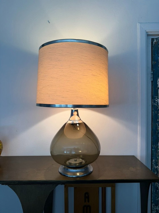 Vintage Italian Smoked Glass And Chrome Table Lamp, 1960s – Textile (photo 7 of 17)