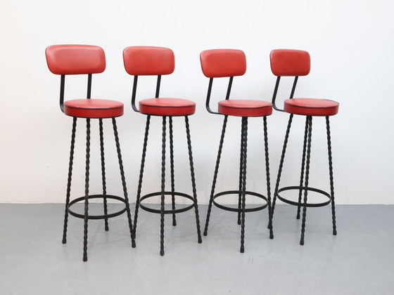 Image 1 of Set van 4 vintage barkrukken | Smeedijzer | Brutalist 