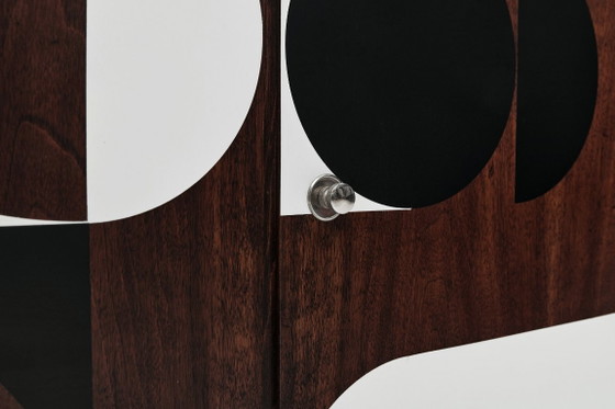 Buffet vintage des années 1950, style moderniste, en noyer, à motif géométrique Op Art. – Vaisseliers, Wood (photo 5 of 14)