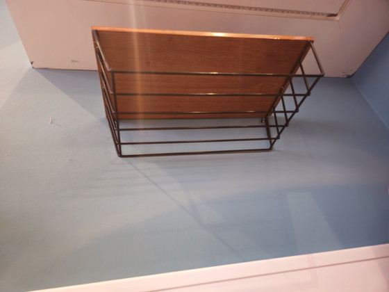 Image 1 of Vintage Midcentury Wall Cabinet Wall Rack Steel Teak Veneer