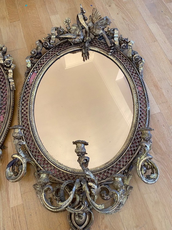 Image 1 of Two antique mirrors with candle holders, three of each