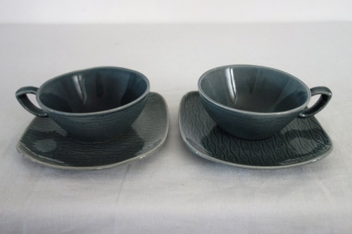 2 tasses avec sous tasses New Time Boch Frères 1955