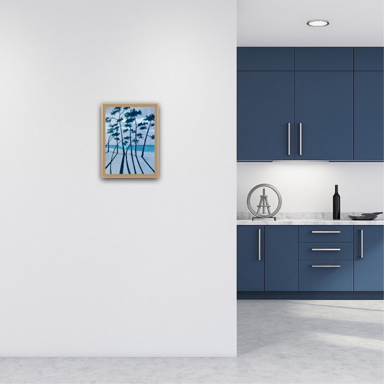 Image 1 of Blauwe Oost-Indische inkt op 250g getint papier.  Formaat 40x30cm.