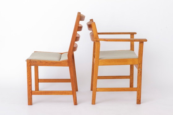 Image 1 of Set of 6 Kurt Østervig Oak Dining Chairs for KP Møbler, Danish Mid Century Chairs 1960s, Arm & Side Chairs