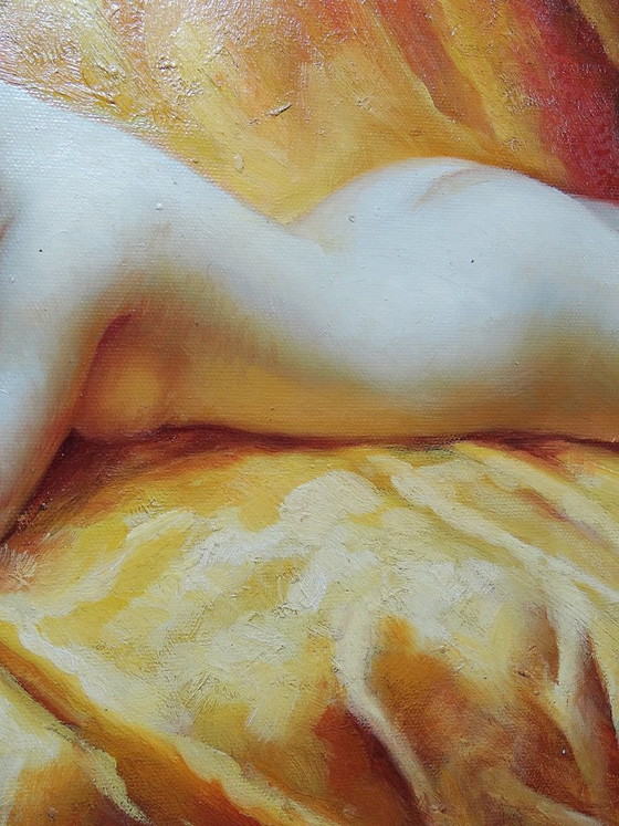 Image 1 of Oil on canvas "Nude with Cushion" "The Lazy Woman" after Daniel Hernández Morillo