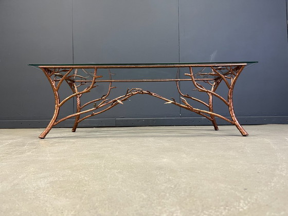 Image 1 of Vintage handgemaakte cocktailtafel van smeedijzer met boomtakkenmotief, jaren 70