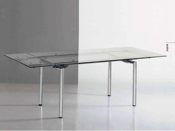 Image 1 of Steel Line (Italy) - Le Corbusier Style - Extending Chrome & Glass Table