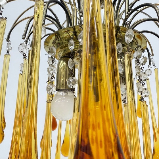 Image 1 of Mid Century Design Murano-Bernsteinglas-Tropfenleuchter, 1970er Jahre