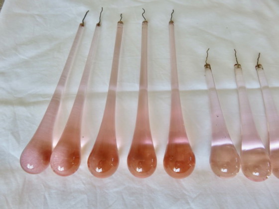 Image 1 of Set van 18 roze en grijze Murano glazen "druppelvormige" hangers.