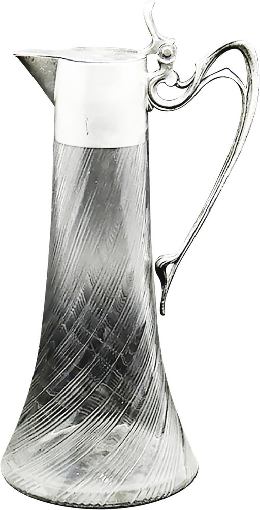 Wijnkan uit de 20e eeuw van Roman Plewkiewic, Warschau, Polen, jaren 1890. – tafelaccessoires, Glass, Silver