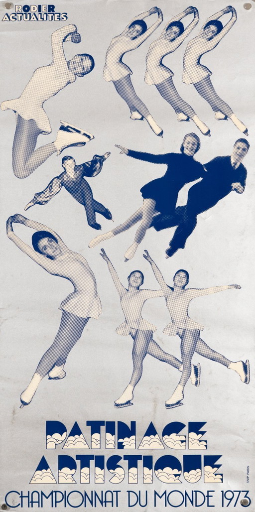 Championnat Du Monde Patinage Artistique 1973 Original Vintage Silkscreen Poster Winter Sports Figure Skating 80x40 cm