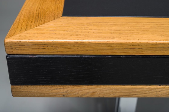 Image 1 of Mid-Century Modern Schreibtisch aus Eiche und Chrom mit Lederplatte, 1980er Jahre