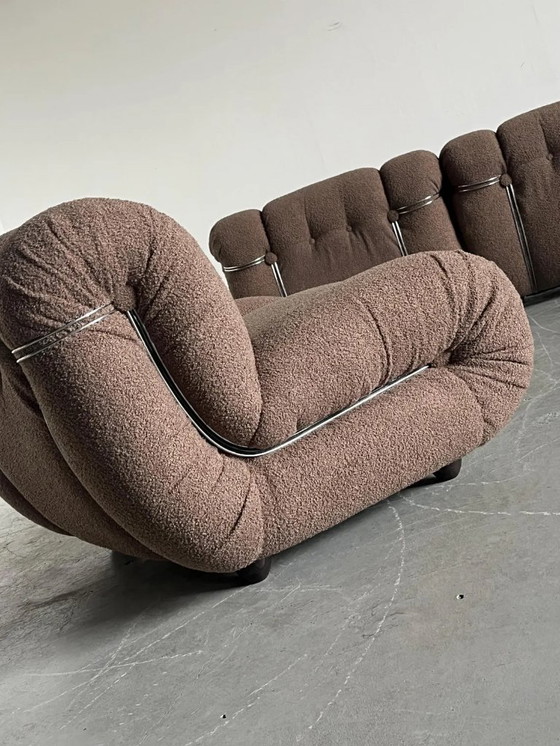 Image 1 of Moduli di seduta vintage Mimo Padova 'Velasquez' in tappezzeria boucle grigio tortora e acciaio cromato, anni '70, Italia