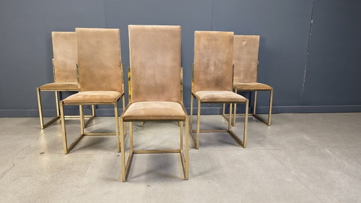 Vintage messing eetkamerstoelen van Belgochrom, set van 6 - jaren 70