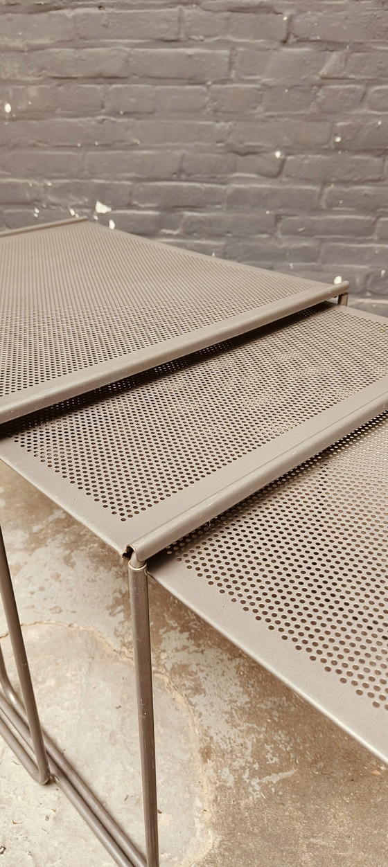 Image 1 of Vintage Perforated metal Post modern Nesting Tables mimi set '80
in style van mategot artemeta