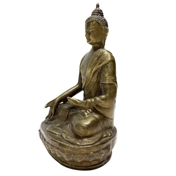 Chinese Bronzen Boeddhabeeld met Shou Symbolen – Late Qing Periode – Kavel 458 – Beeldhouwkunst (photo 8 of 12)