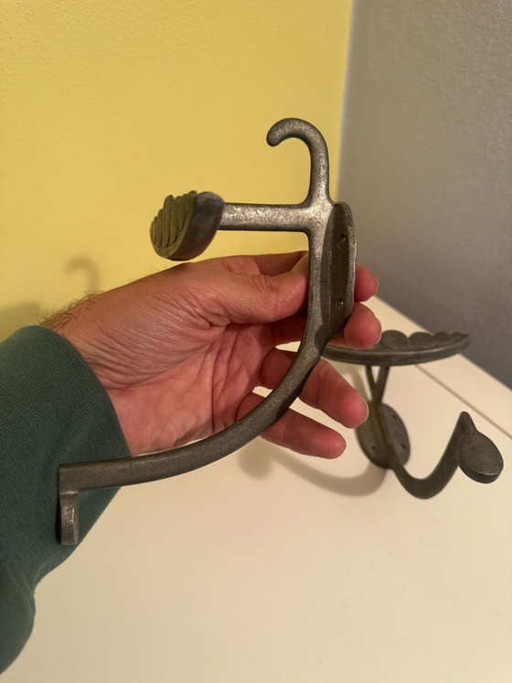 Pair of Vintage Metal Wall Hooks, 1960s/70s Mid-Century Design, Coat racks, Cast Iron, Black (photo 3 of 5)