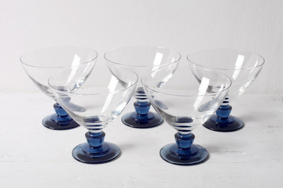 Juego de 5 copas de cristal azul de mediados de siglo / Luigi Bormioli / Parma / Italia / década de 1980 (photo 10 of 10)